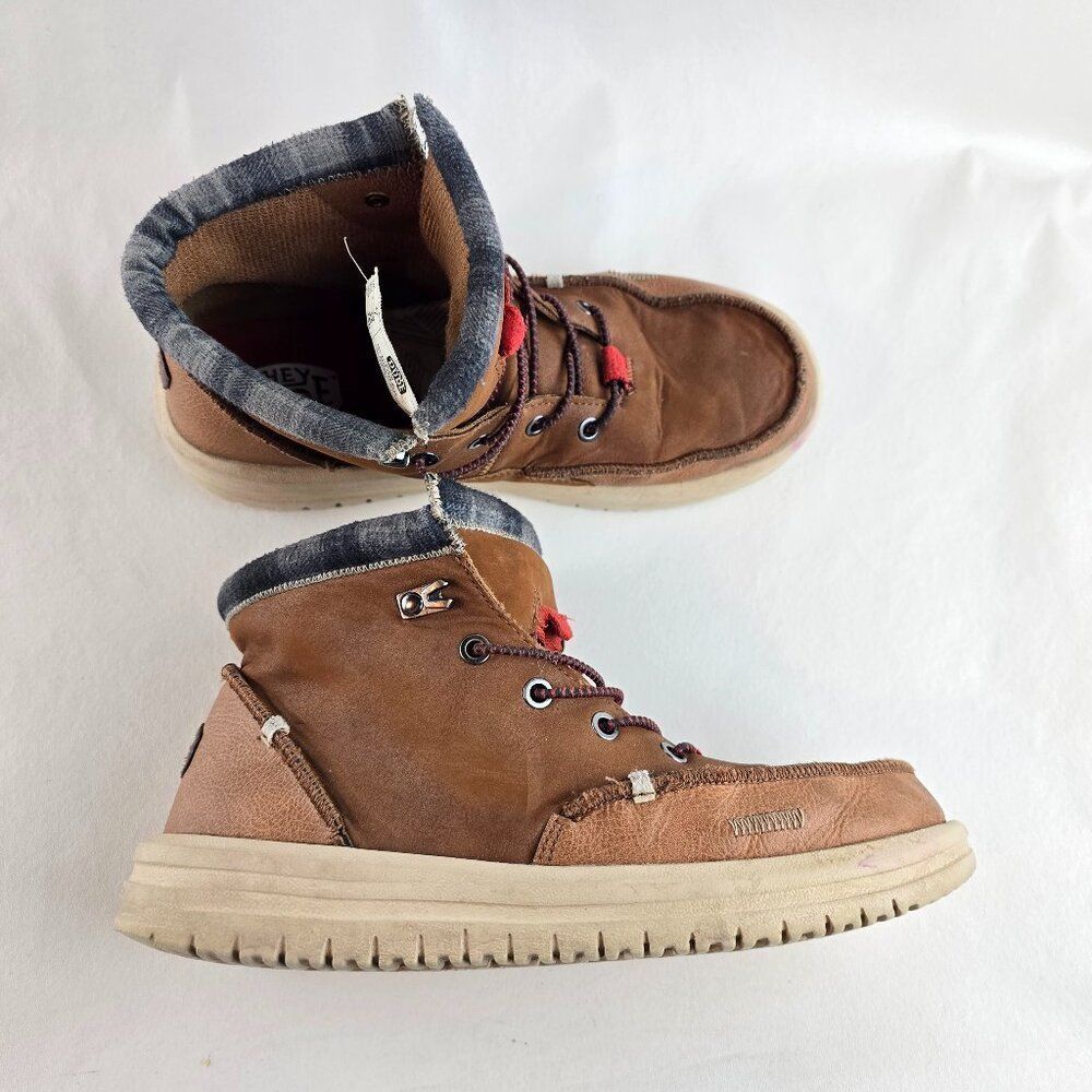 Hey Dude Bradley Classic Boots Youth 7 Brown Leather Lace Up Casual Comfort